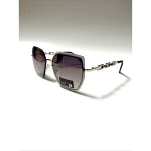 GUESS Oversized Square Sunglasses GO00042 Rimless Iridescent Lens Metal Chain